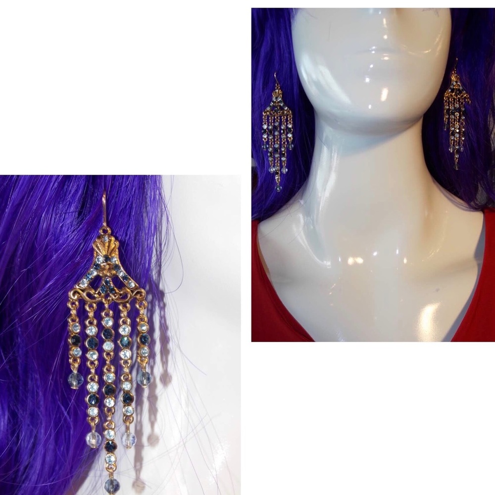 Gold Multi-Blue Medium Drip Earrings
